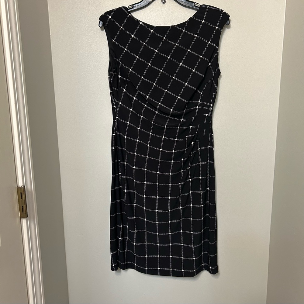 Lauren Ralph Lauren Black and White Grid Pattern Ruched Side Sleeveless Dress 8